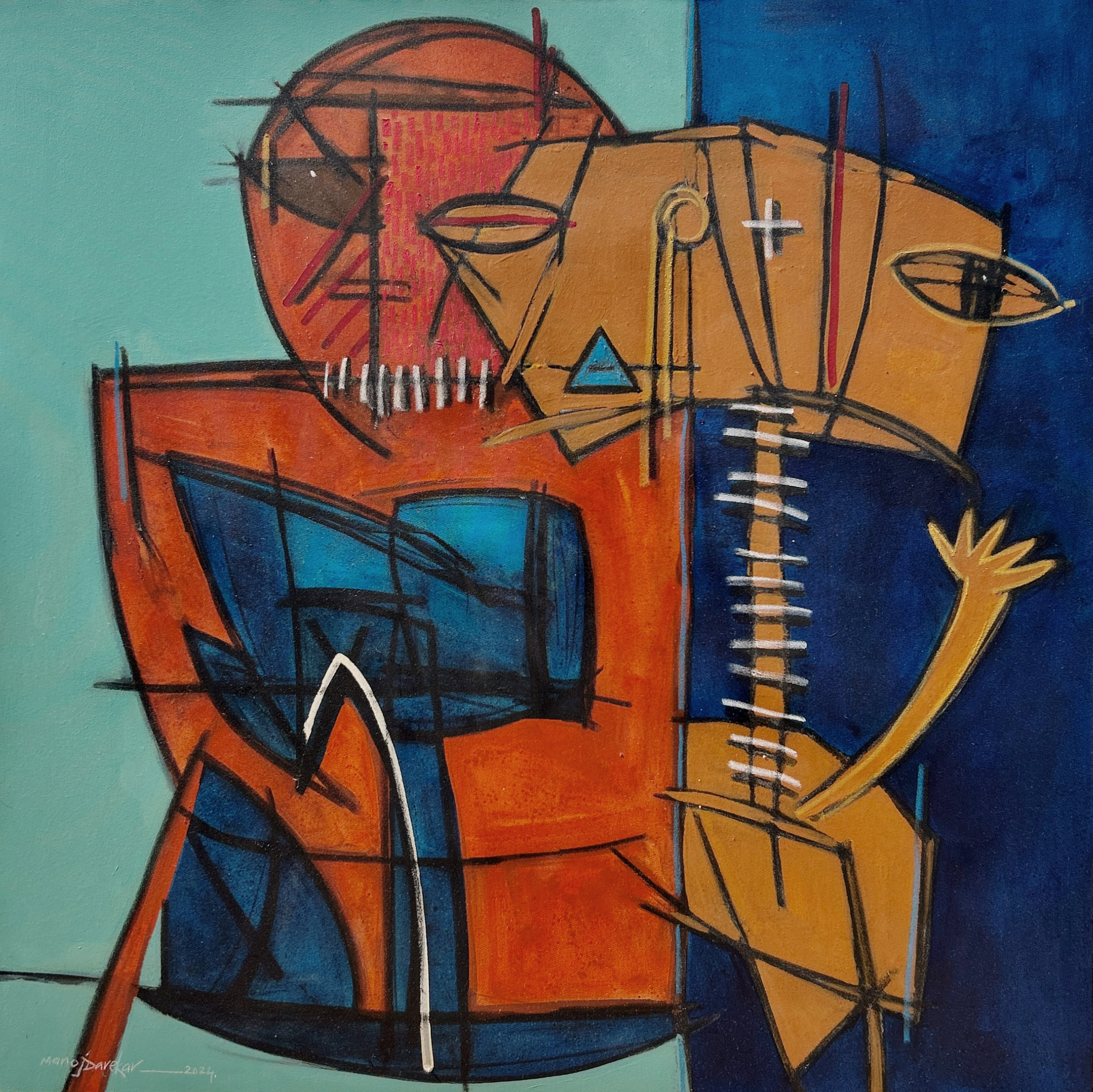 Manoj Darekar | A Couple | Mixed media on canvas | 48x48 inches | 2024