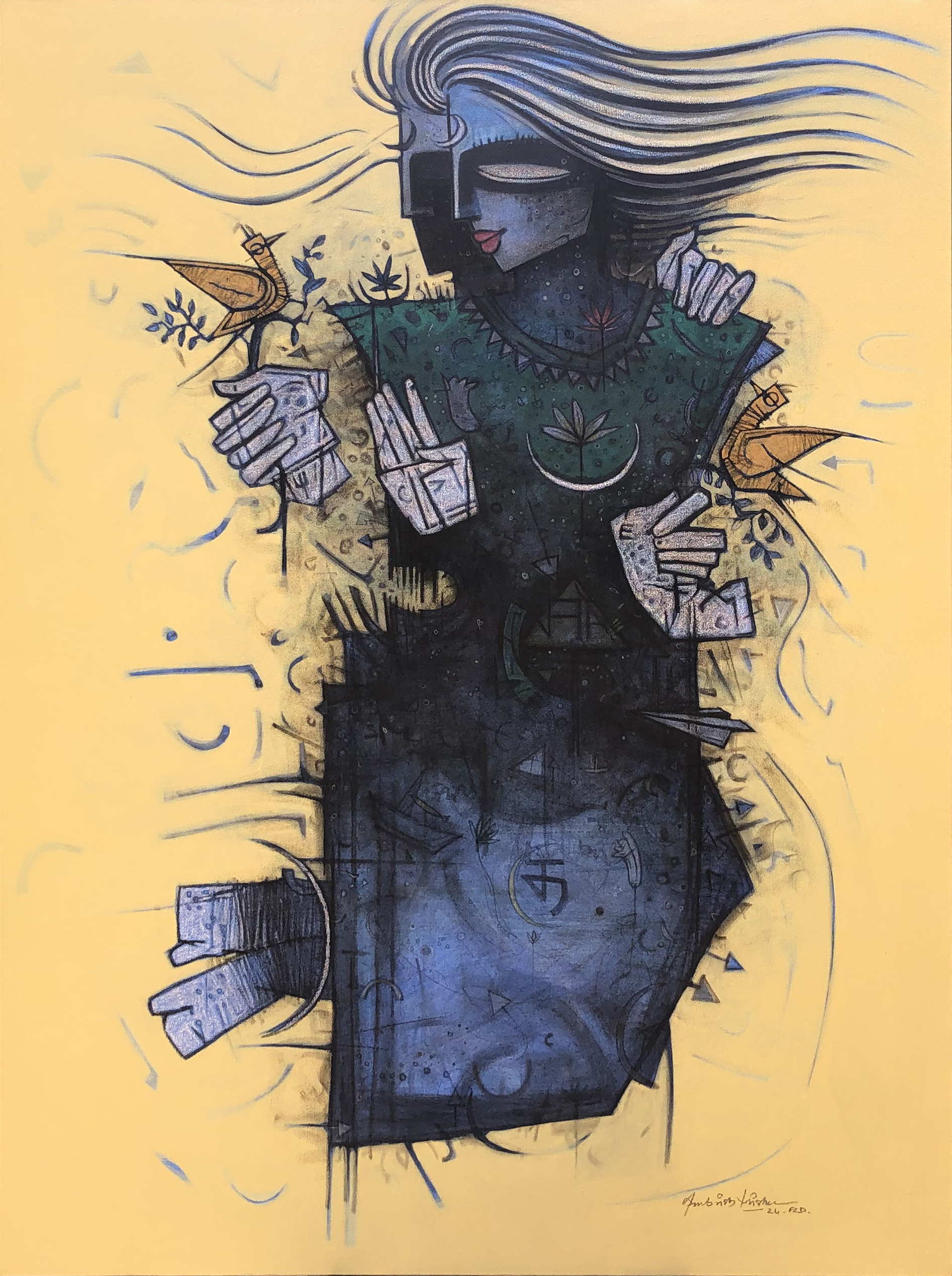 Ambrish Mishra | Human with nature 2 | Mixed media on canvas | 48x36 inches | 2024