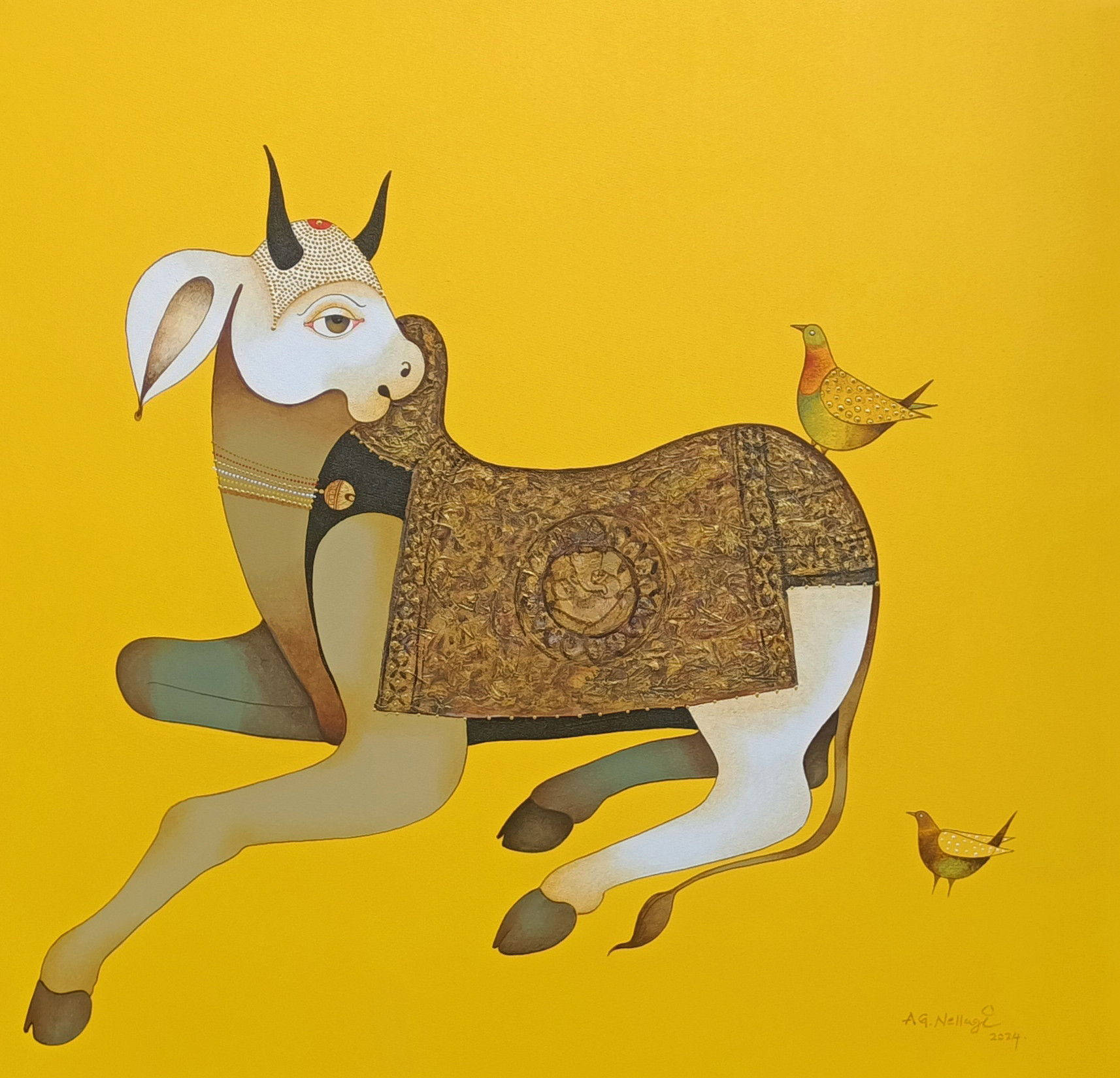 A G Nellagi | The bull | Acrylic on Canvas | 36x36 inches | 2024