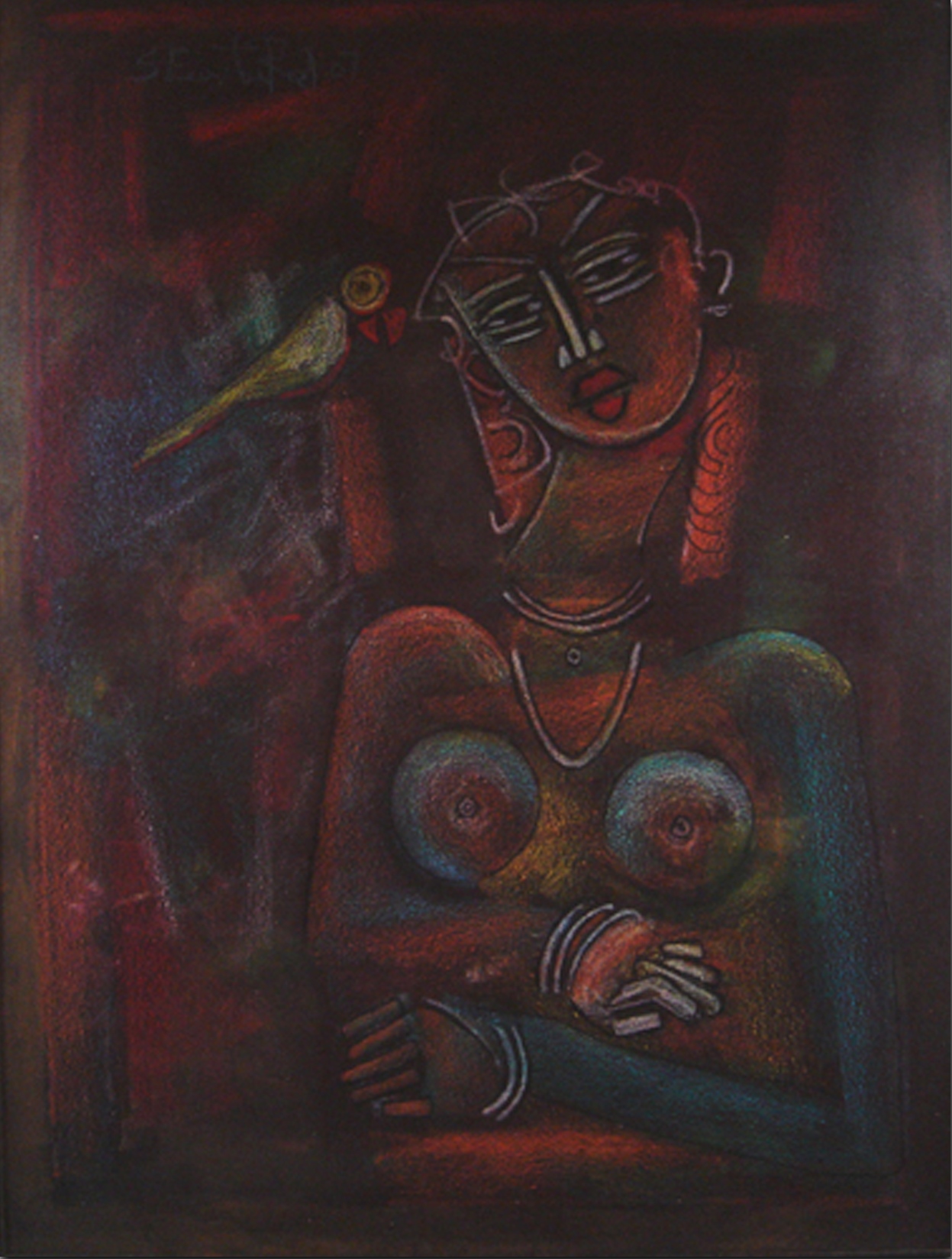 APS Easter Raj | Lady | Acrylic on canvas | 48x36 Inches| 2007