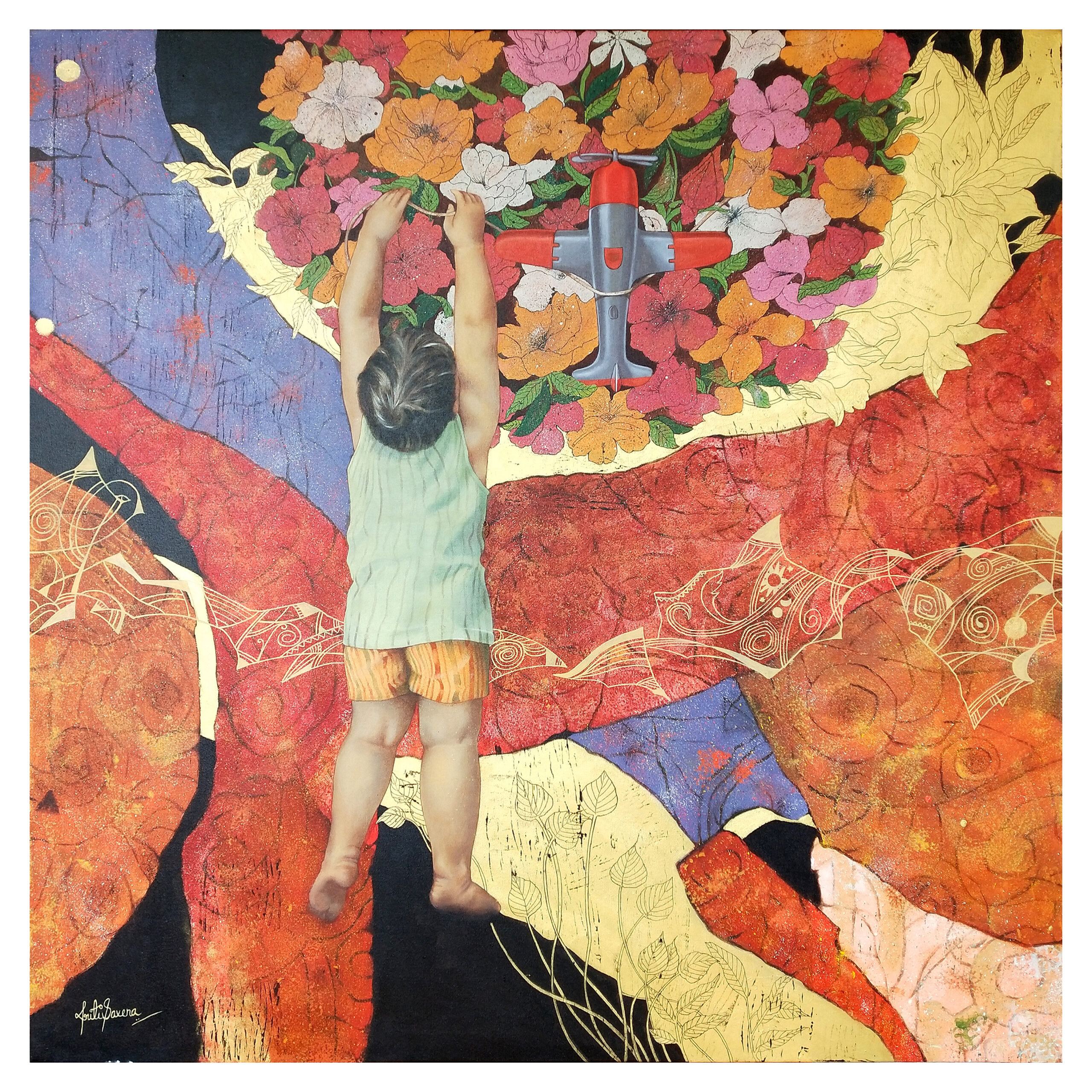 Kriti K C Saxena | Bachpan | Mixed media on canvas | 48x48 Inches | 2024